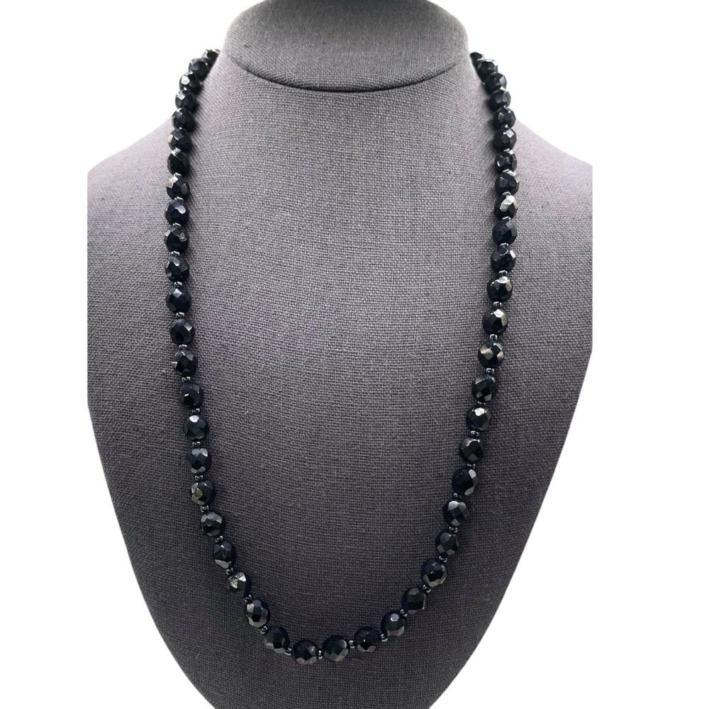 ❤️ Steampunk x Victorian Glass Onyx Faceted Beaded Necklace